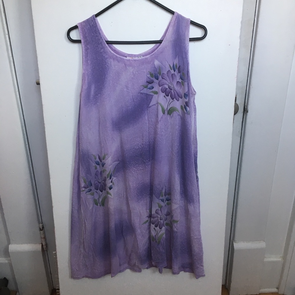 Pineapple moon, purple floral dress.